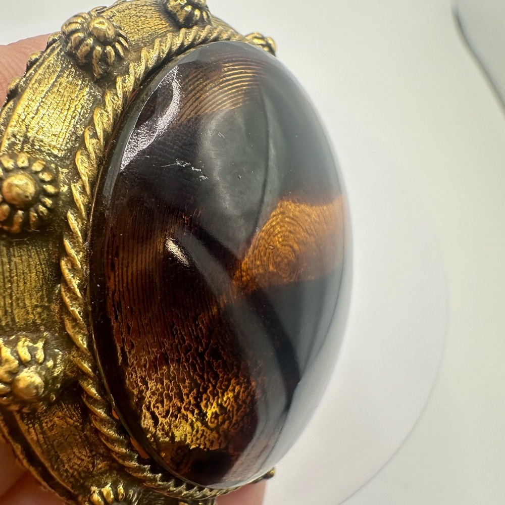 Original by Robert Gold tone massive Amber brown glass cabochon brooch pendant - Picture 5 of 9